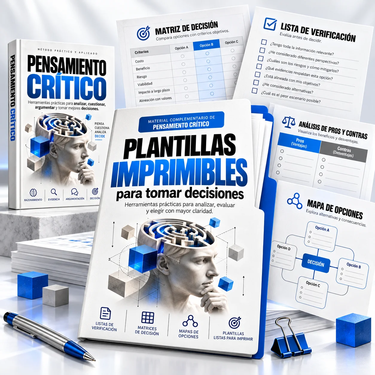 Mockup de las plantillas imprimibles para tomar decisiones